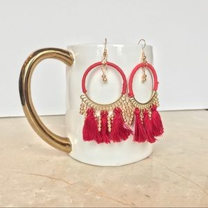 Red Tassel Hoop Earrings